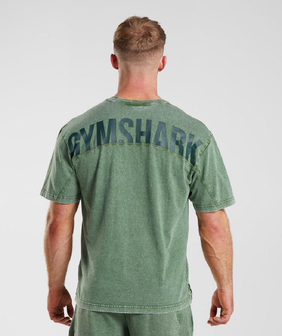 Gymshark Power Washed Muške T Shirts Zelene | HR 2549HAP